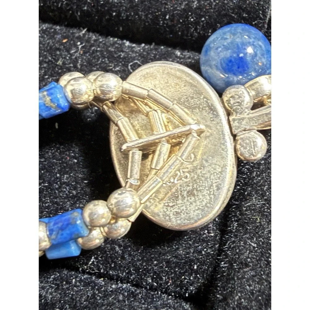 Vintage 70s / 80s Multi Strand Liquid Silver and Lapis Lazuli Q.T. Necklace 925